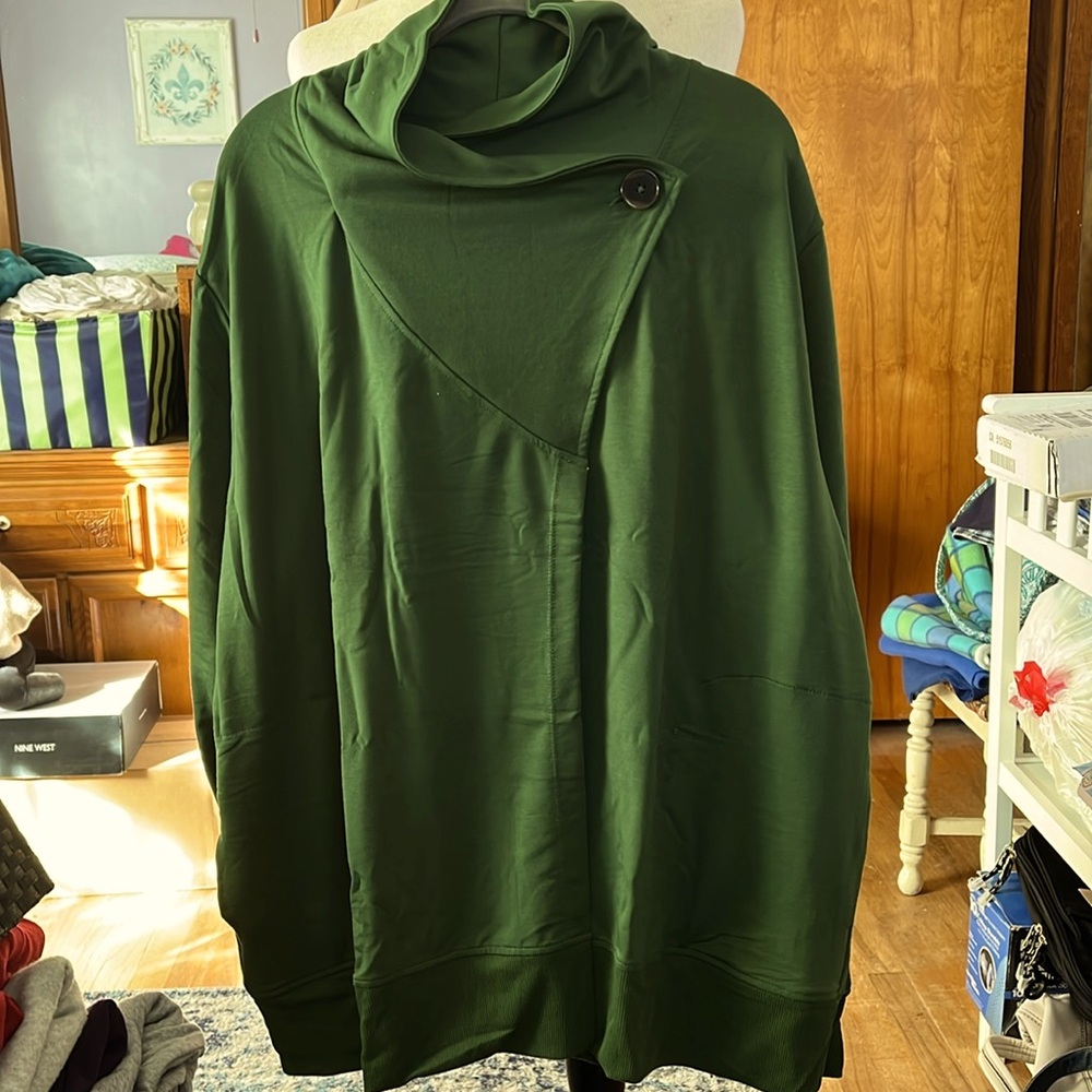 CuddlDuds crossover LS top, forest green,3x